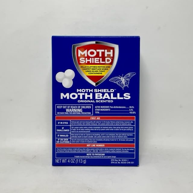 Mothshield 4 Pack Old Fashioned Original Moth Balls, Carpet Beetles, Kills Clothes Moth, Repellent Closet Clothes Protector, No